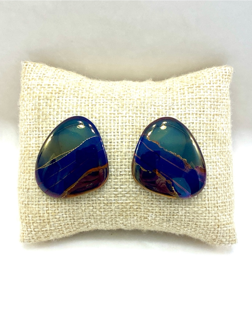 VTG Gorman California Ceramic Painted Organic Statement  Post Earrings NWT